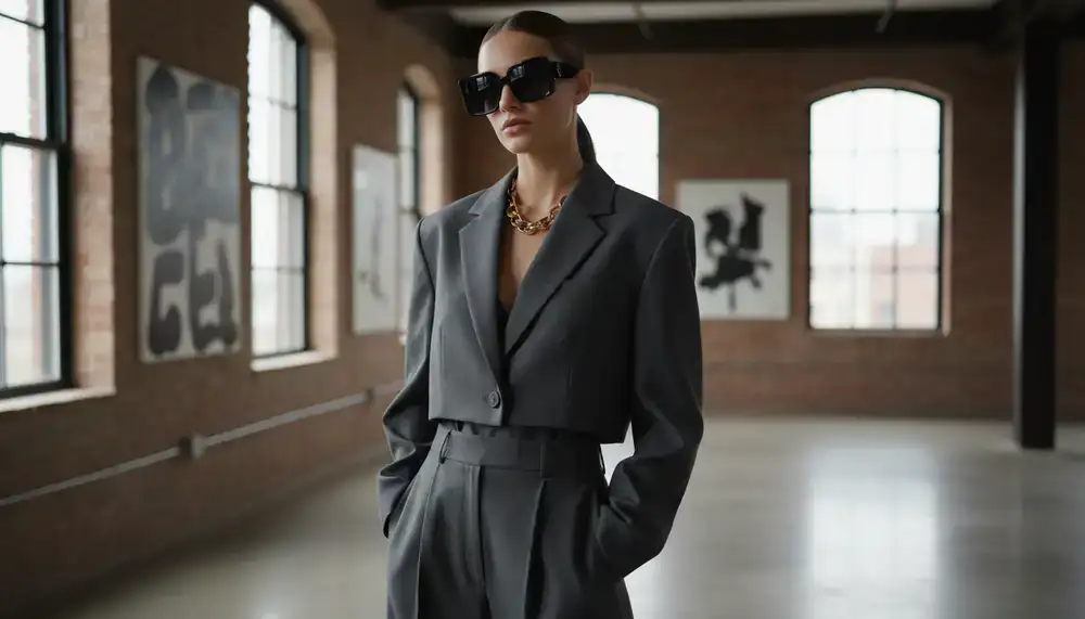 Model wearing bold oversized sunglasses